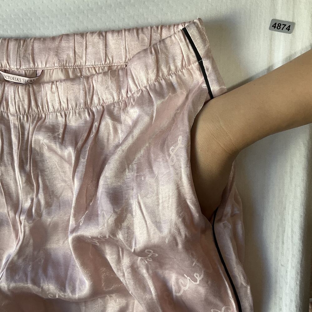 Victoria's Secret Women Sleepwear L Pink Pajama Pants Satin Script Logo 30”Insea - Picture 10 of 10